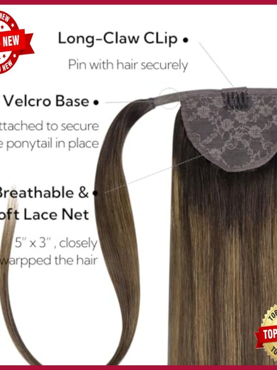 18 Inch Human Hair Ponytail Extension Clip In Wrap Around  display picture 2